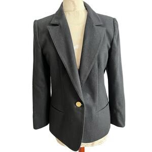 Vintage Leslie Fay Single Button Wool Blend Black Blazer 10P